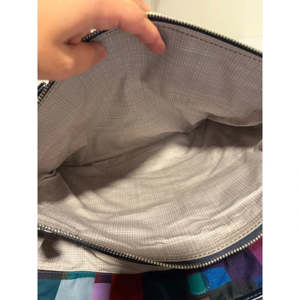 Brighton Multicolor Geometric Nylon Satchel Patent Trim Crossbody Bag